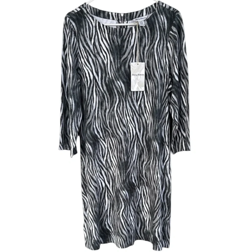 NWT Tommy Bahama Darcy Zesty Zebra Print Stretch Midi Shift Dress Size Large